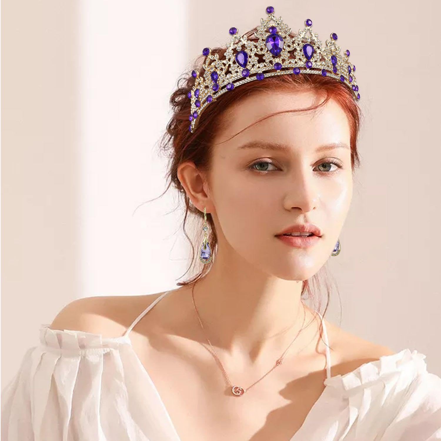 1 Rhinestone Crown Headband, 1 Pair Of Rhinestone Earrings, Girls Hair Accessories, Pendant Earrings, Queen Headband - Image 4