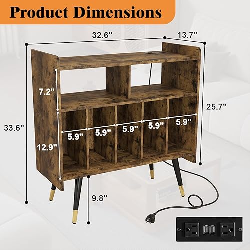 Miniatura 3 de Soporte para tocadiscos con almacenamiento de vinilo marrón soporte giratorio de 33 pulgadas de madera, mesa de reproductor de discos de vinilo con