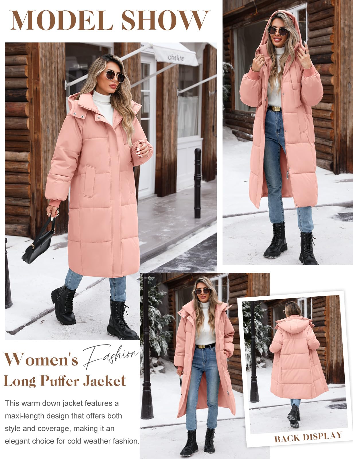 Vancavoo Abrigos de Acolchado para Mujer Chaqueta Larga con Capucha de Invierno Cálido y Elegante Coat Abrigo Largo Gruesa para Exteriores