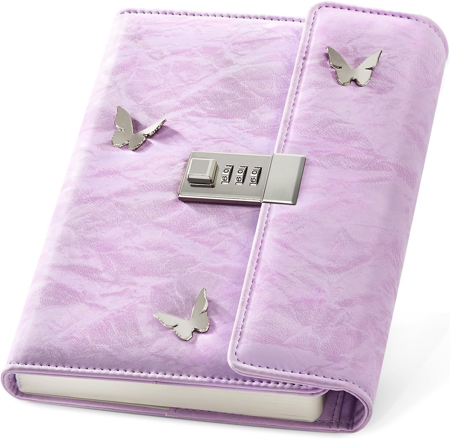 Lock Diary for Women Journal with Lock A5 Refillable with 3-Digit Combination Password 230 Pages Purple Velvet Butterfly Design 8.5"x6.3"