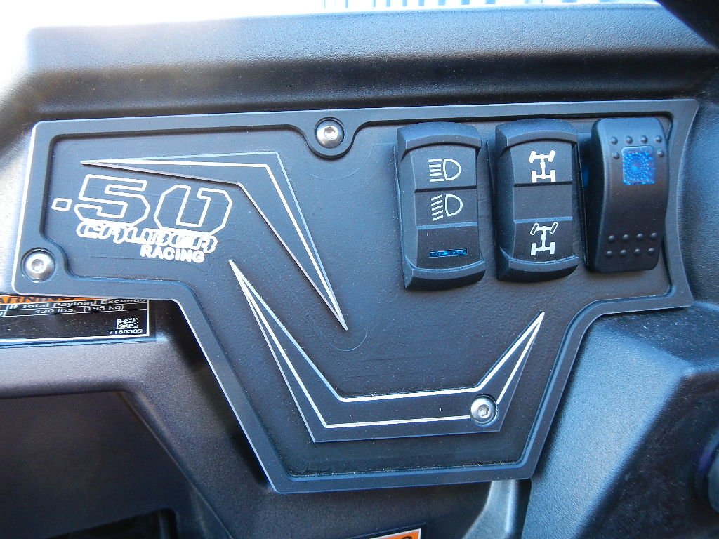 50 Caliber Racing Custom 2 Piece 6 Hole Billet Dash Panel Combo Including On/Off 4 Rocker Switches - Black Powdercoat - Compatible with Polaris RZR XP1000 S 1000 900 with Speedometer Dash [5357A2]
