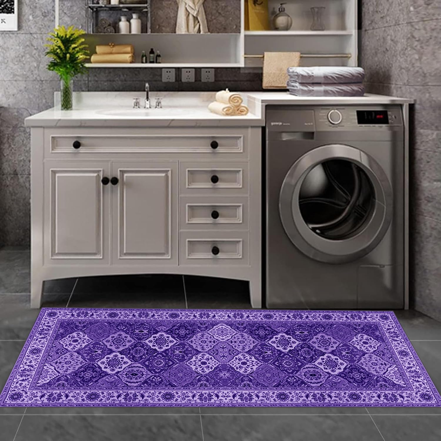Anro Tapis de couloir, de cuisine, antidérapant, lavable, anti-salissures, violet, 60 x 120 cm, vendu au mètre, pour couloir, salon, chambre à coucher, cuisine