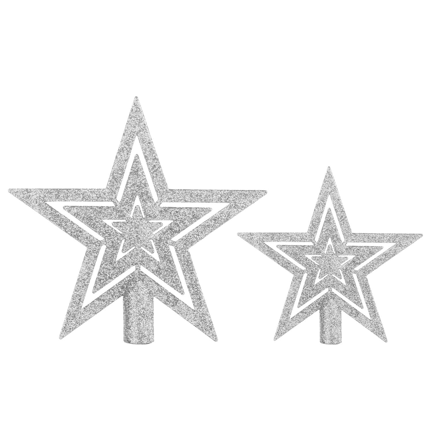 Veylin Silver Christmas Tree Topper,2Pcs Glittered Star Christmas Tree Topper Star Tree Topper For Christmas Tree Ornament(10+15Cm）