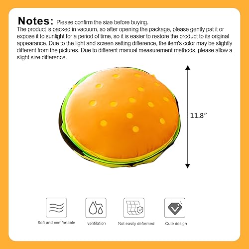 Miniatura 5 de Hamburguesa de peluche hamburguesa con queso de peluche de comida y pan almohada suave regalos para niños 11.8