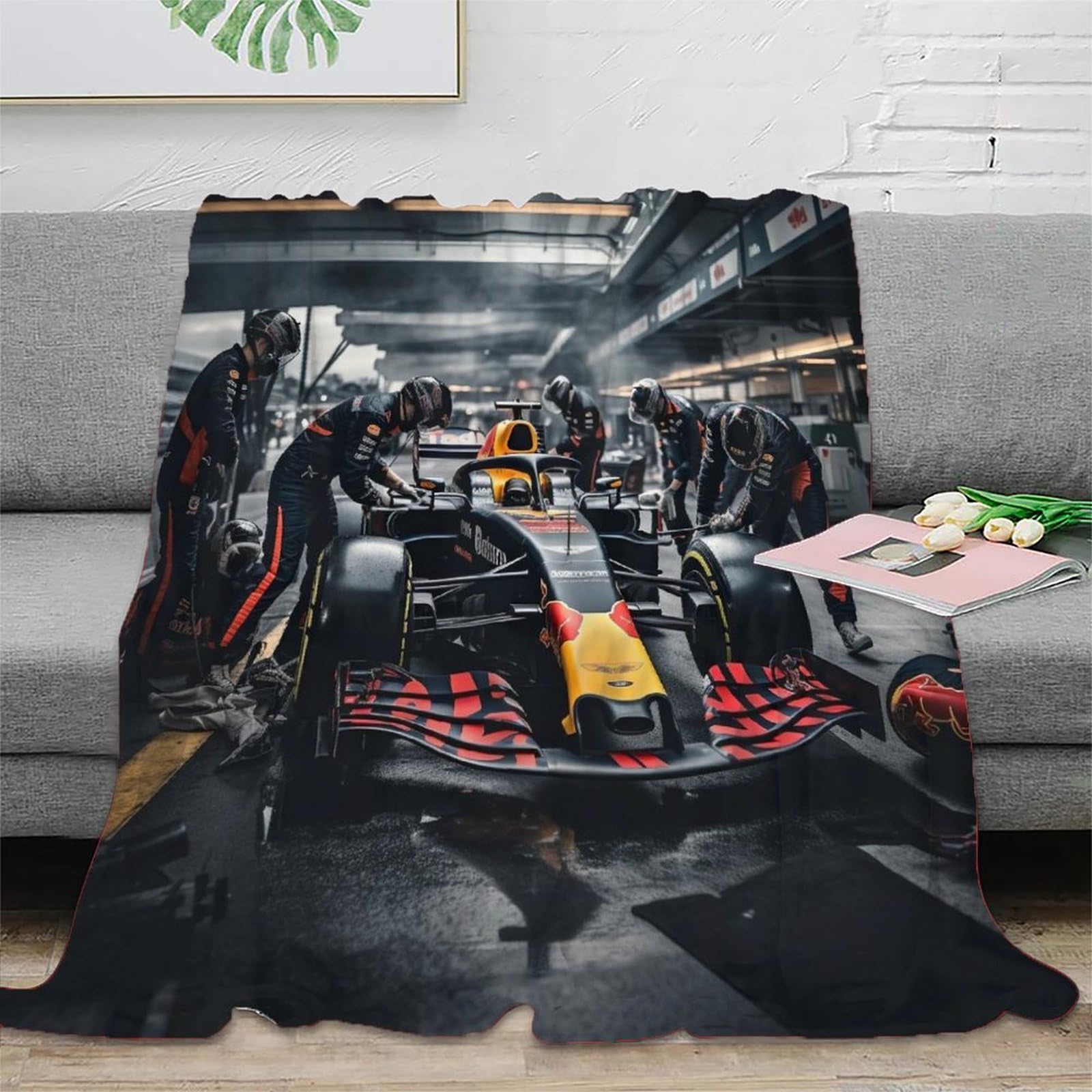 LILIlaobiao Flannel Fleece Racing Perform A Pit Stop Throw Blanket 40x50inch(100x130cm), 3D Printing Decorative Fuzzy Warm Formulaone Blankets for Kids, Super Soft Cozy, Suitable for All Seasons