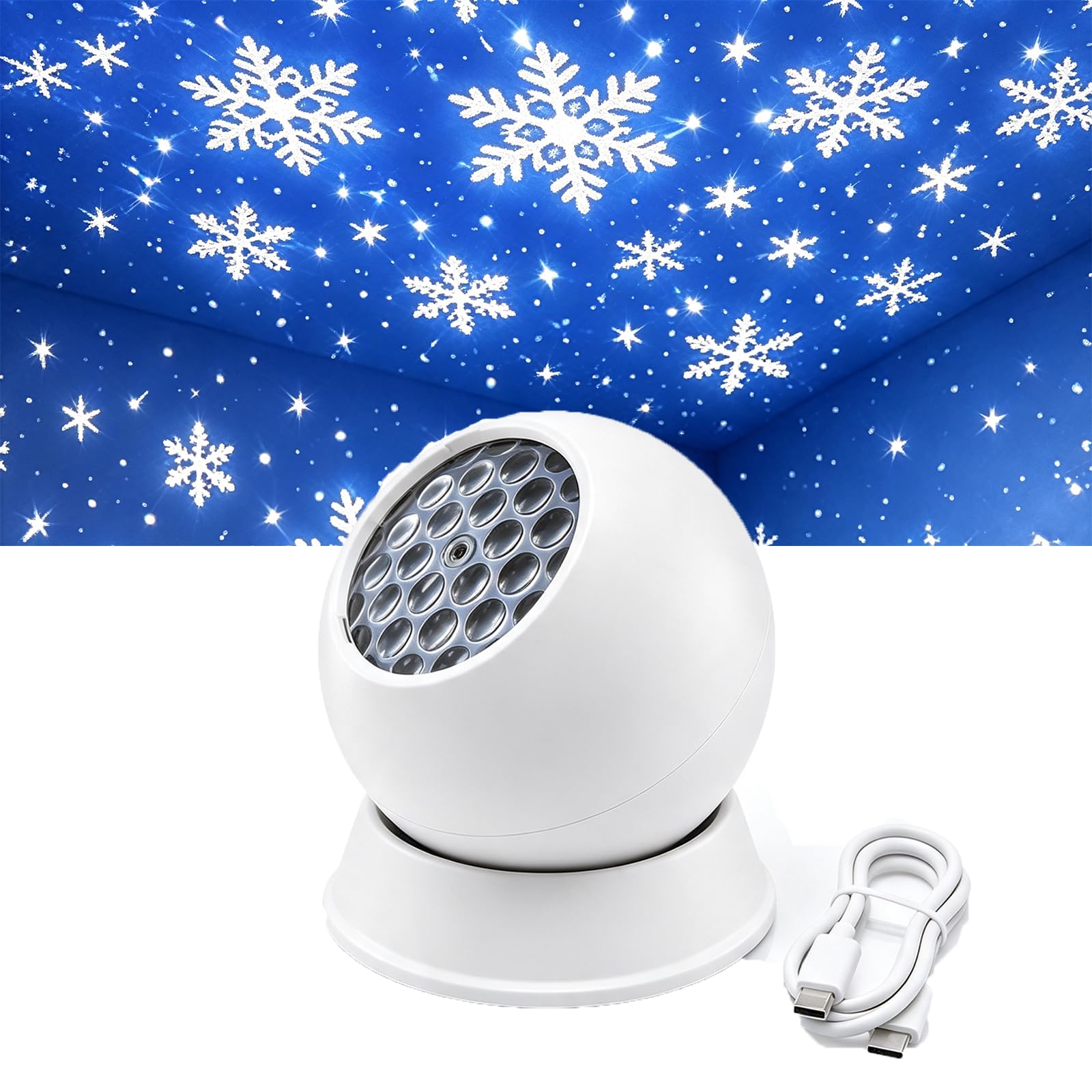 Ten Treasure 360° Dynamic Rotating LED Ocean Wave Night Projector Light USB Powered Ocean Projector Light with Ambient Lighting, Adjustable Multi-Angle Base, for Bedroom,Theater (Snowflakes)