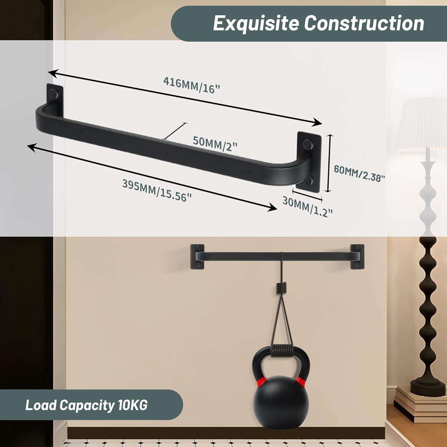 Bathroom Towel Bar, 16 inch Towel Racks for Bathroom Wall Mounted, SUS304 Stainless Steel Heavy Duty Towel Holder Bathroom Accessories Modern Home Decor, Matte Black Finished - Image 2