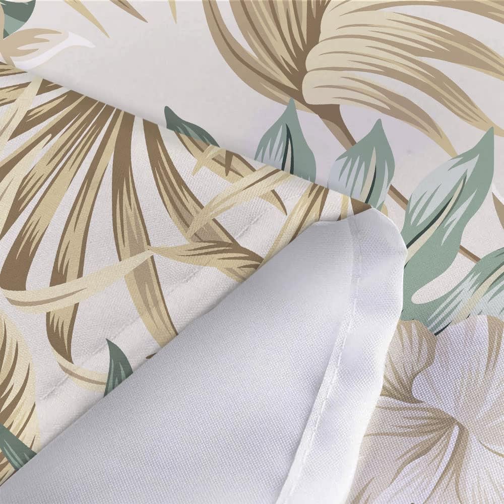 DYNH Tropical Plant Flower Shower Curtain for Bathroom, Vintage Sage Green Palm Leaves Beige Fabric Shower Curtains Set, Cute Floral Greenery Botanical Restroom Decor Accessories with Hooks (72X75)