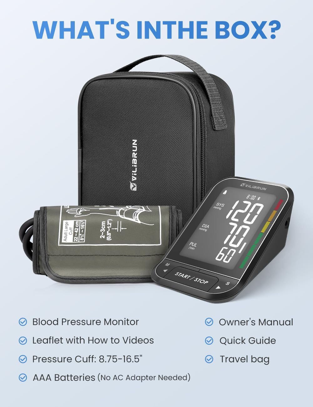 Blood Pressure Monitors for Home Use, Upper Arm Blood Pressure Cuffs, Adjustable Large-Sized Cuff(8.7-16.3Inches) Large Backlit LCD, Bluetooth Application and Portable Storage Bag
