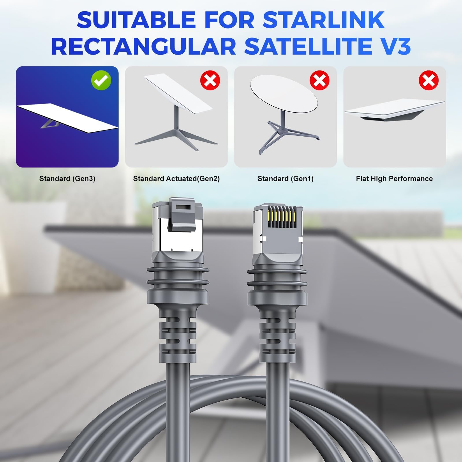 Cable Ethernet Starlink 10m, Cable de extensión impermeable, Compatible con Starlink Gen 3/Standard/Mini, Accesorio para Exterior, Caravana, Barco, Casa