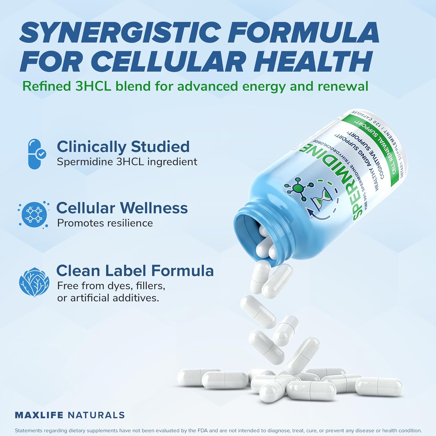 Pure Spermidine Supplement with Trihydrochloride 3HCL 10mg - 120 Capsules - Spermidine Supplements for Women for Brain, Vitality, Cell Repair, Anti Aging Supplement for Men, Longevity Supplements - Image 5