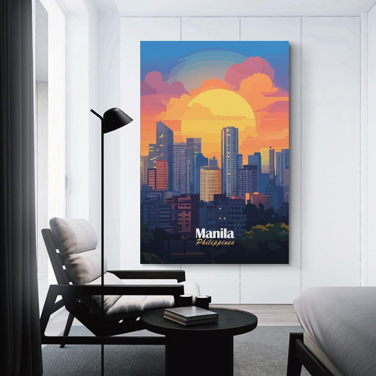 Junmoney Unframe-Style-24 Manila Skyline Sunset Canvas Wall Decor 08X12inch(20X30cm), For Bedroom Walls, Guest Spaces Or Lounges, A Warm Accent For Relaxed Interiors