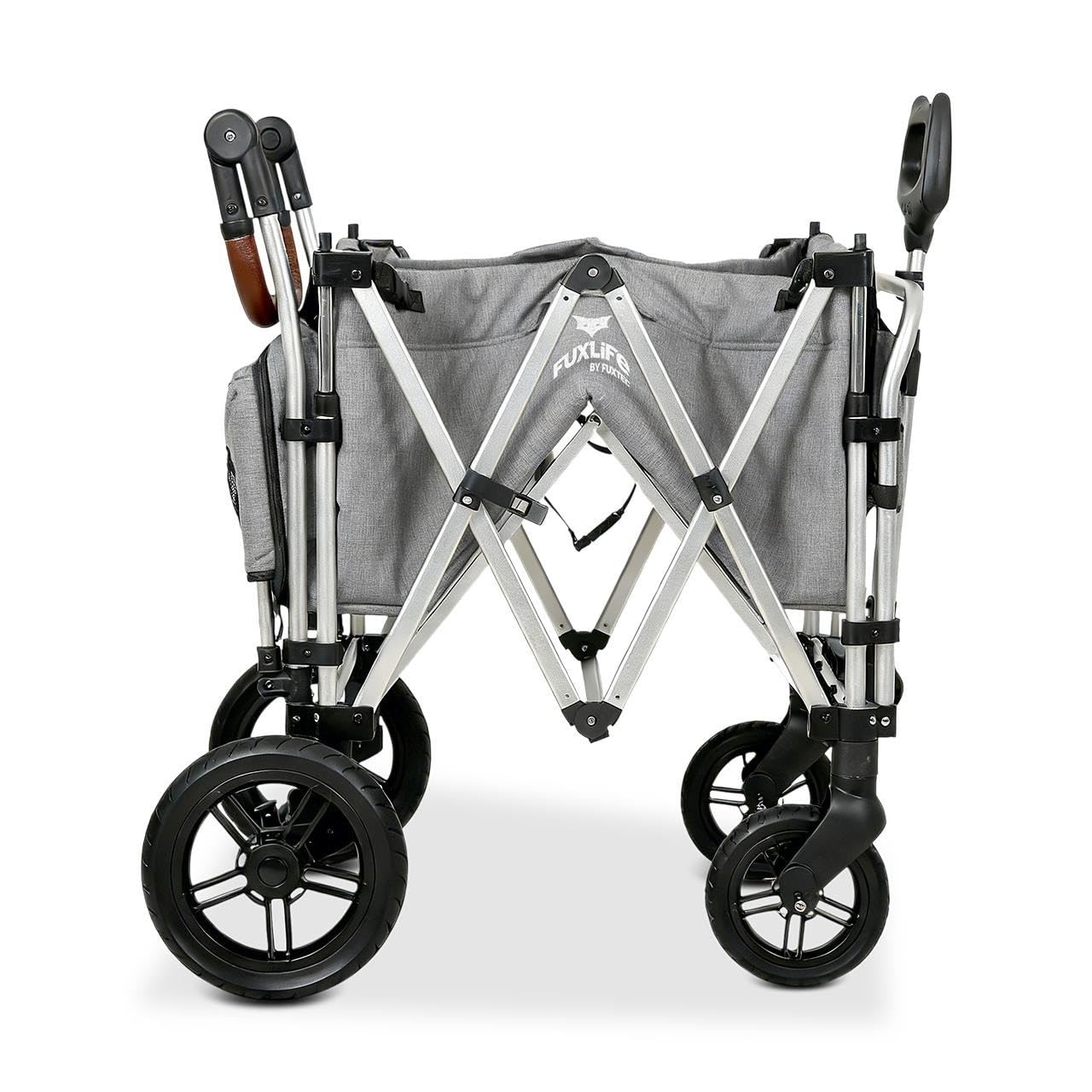 FUXLIFE Chariot Pliable Enfants FX-CTL950 Gris – Chariot de Transport avec Toit Solaire, Harnais 5 Points, Roues à Suspension
