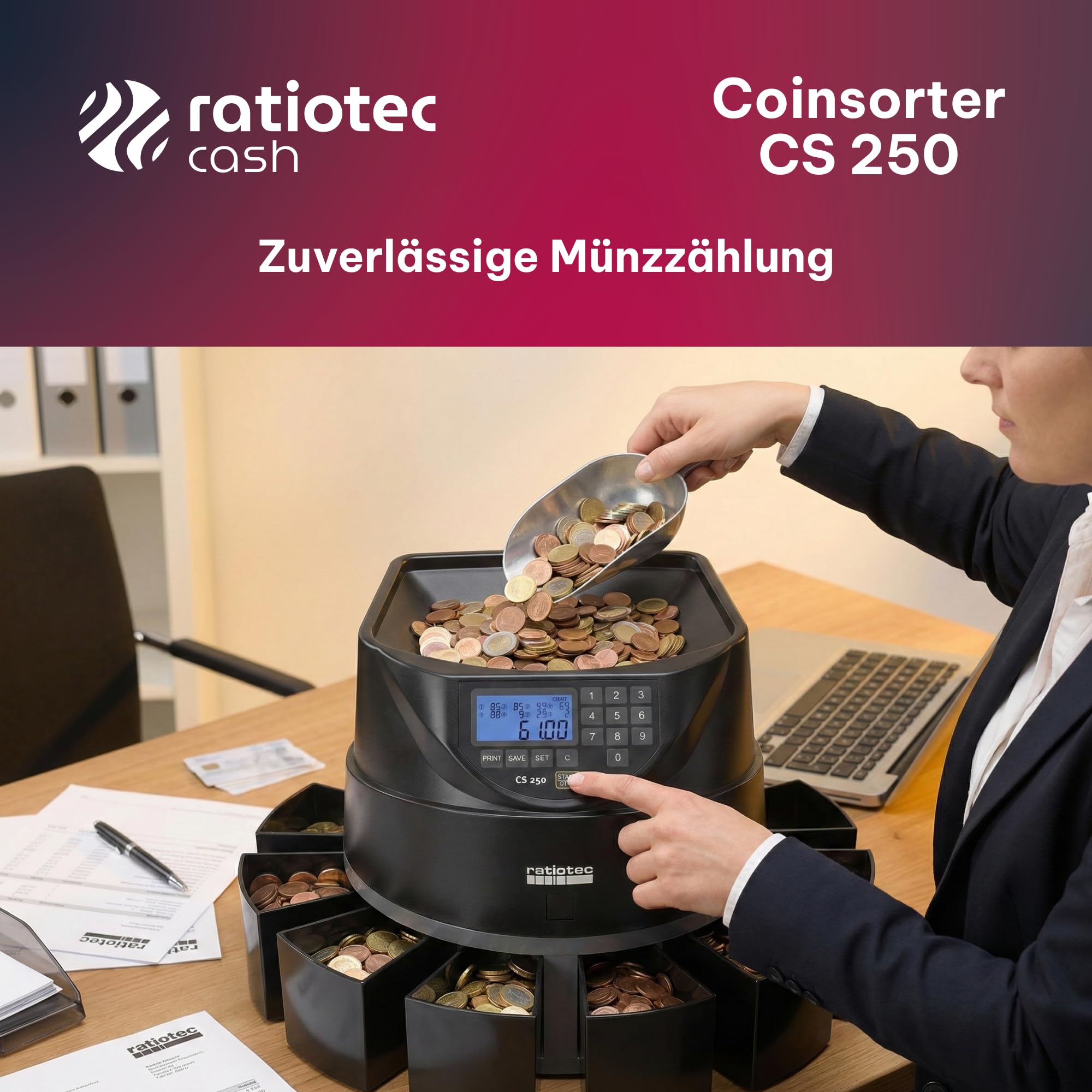 Contador de monedas Ratiotec COINSORTER CS250 Negro