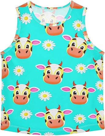 J JOYSAY Cartoon Calf Daisies Turquoise Boys Tank Top Sleeveless Muscle Shirts Quick Dry Kids T-Shirts 3-15T