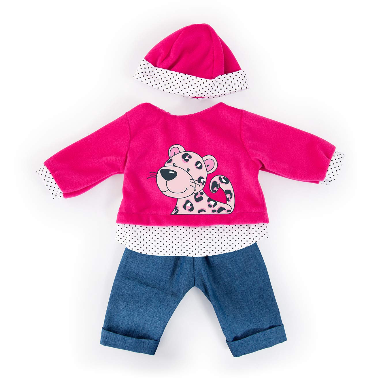 Bayer Design Doll clothing for 16 to 18 inch dolls, trousers, top, cap, set, outfit leopard, Rosa, Weiß, Jeans, Small - Image 4