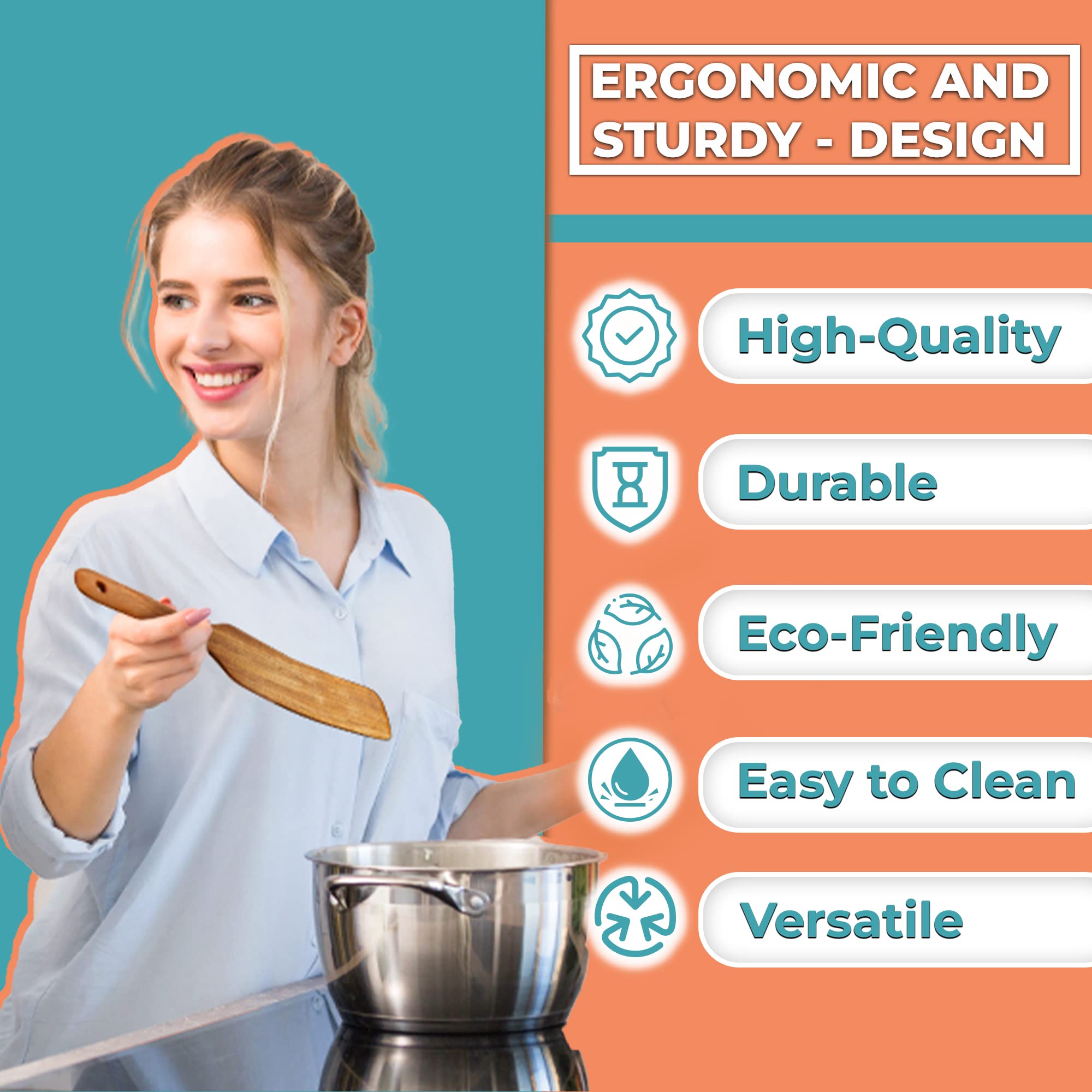 Stirguru Set Of 5 Wooden Spurtle Set + 1 Toaster Tong To Stir And Serve Like A Whiz - Spurtles Kitchen Tools Wooden. Handy For Chef De Cuisine. Acacia Wood Spatula Spurtles Kitchen Tools As Seen On Tv