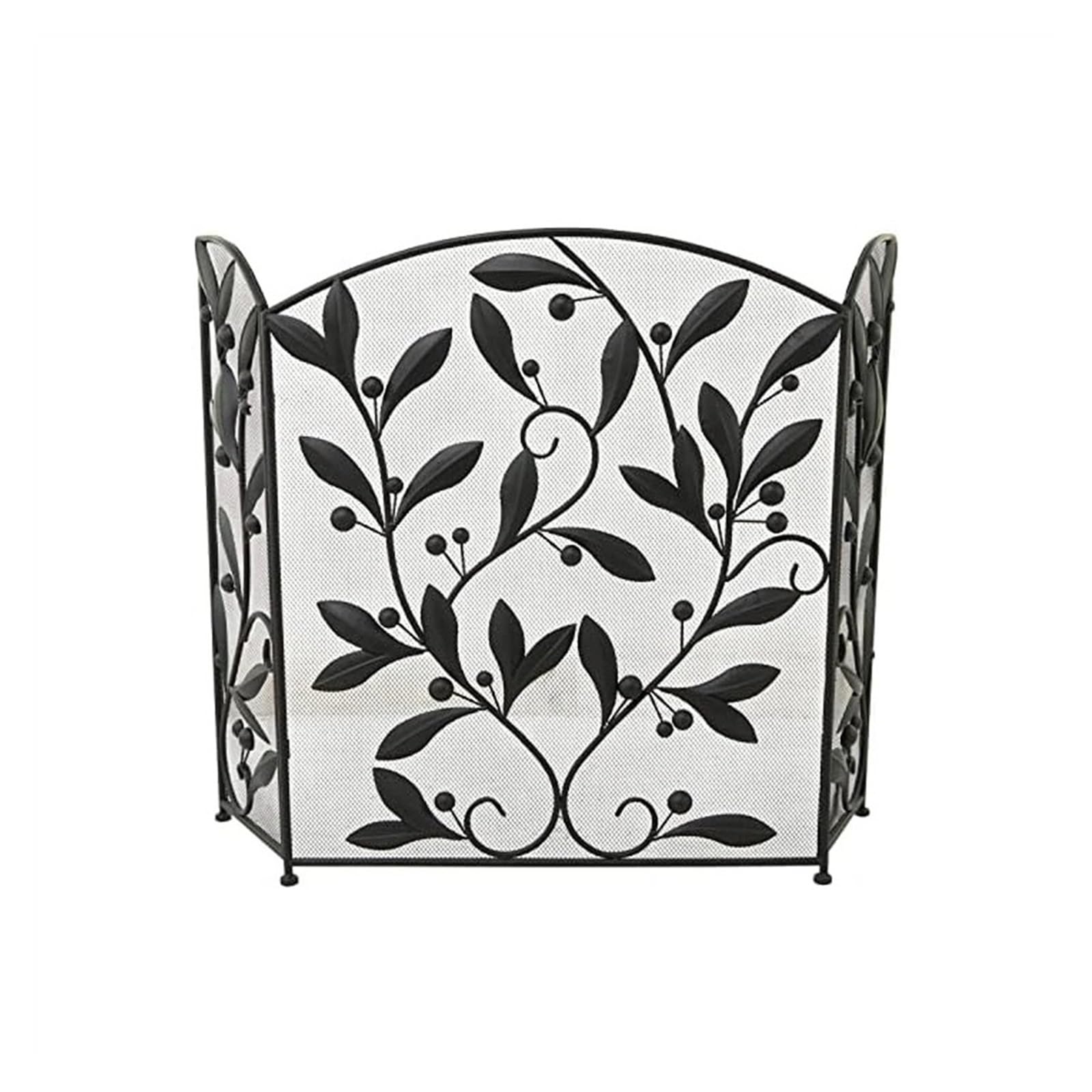 Schermo del camino Paravento for caminetto a 3 pannelli con rete pieghevole in rete con motivo floreale a foglie, 45" x 30" Camino parascintille
