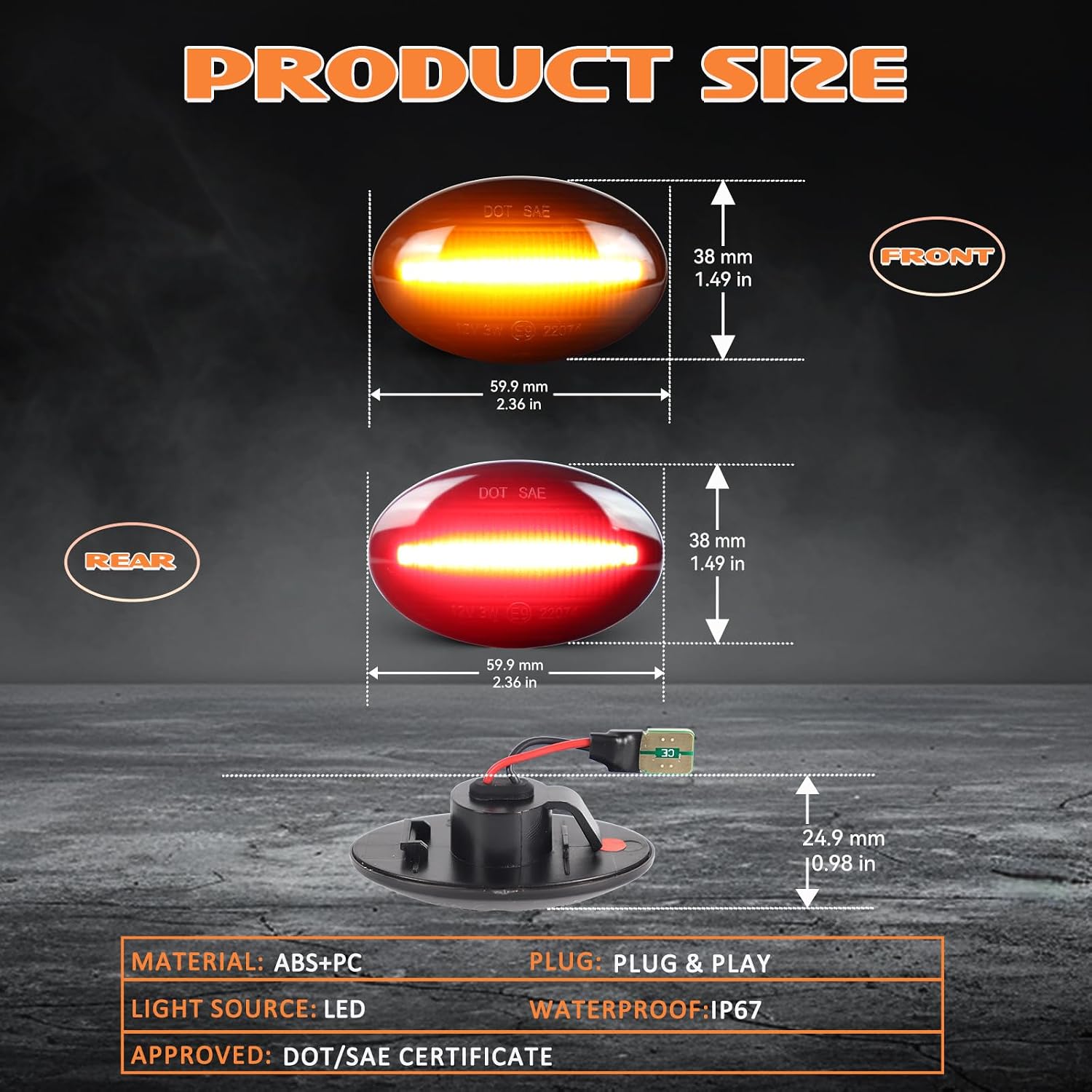 LED Fender Side Marker Light Compatible with 1999-2010 Ford F350 F450 F550 Super Duty, Rear Dually Bed Fender side marker Lamp Assembly, Amber/Red Smoked lens 4PCS