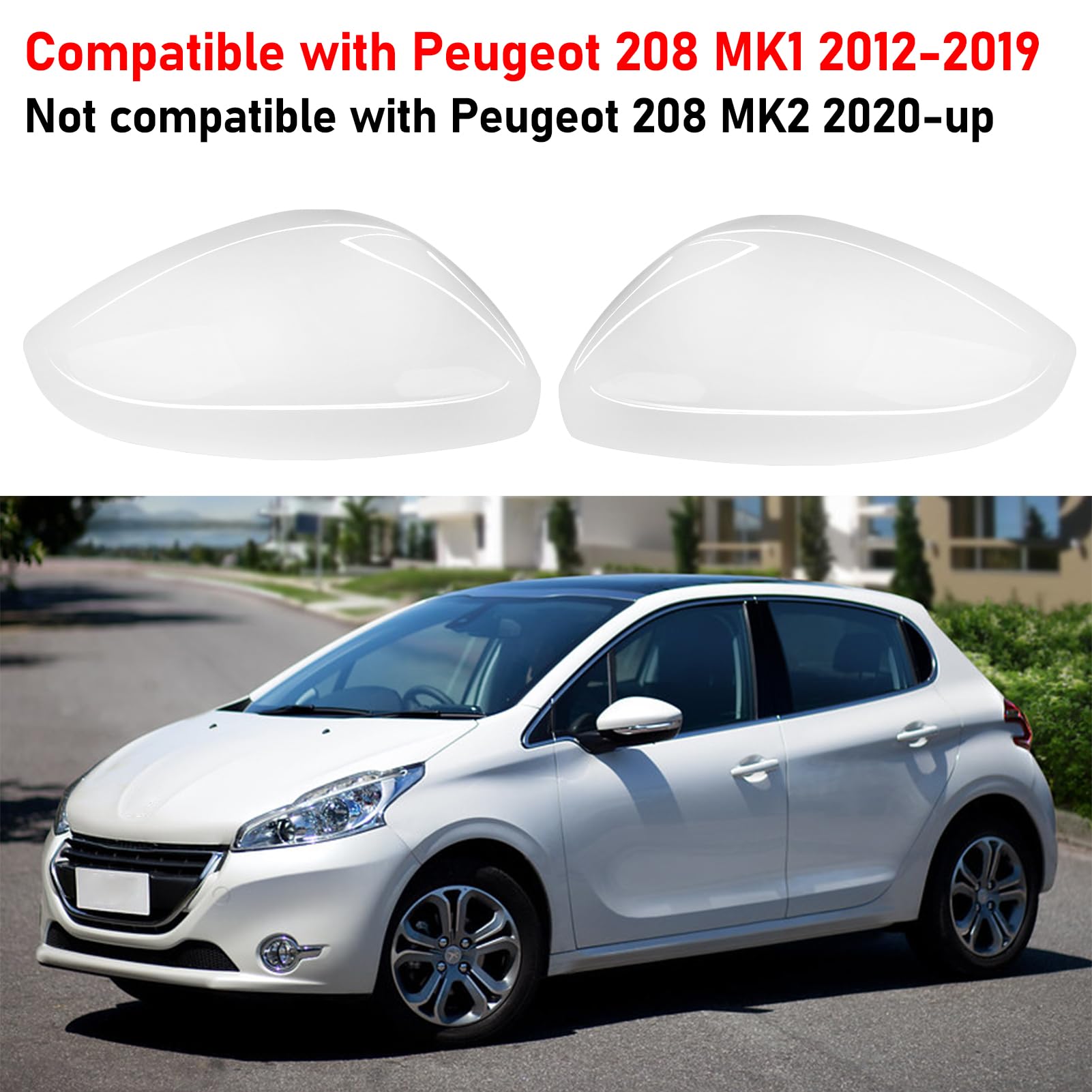 TTCR-II 2 PCS Coque de Rétroviseur Compatibles avec Peugeot 208 Boîtier de Rétroviseur 2012 2013 2014 2015 2016 2017 2018 2019 Couverture Miroir 208 Peugeot Gauche+Droite-Blanc