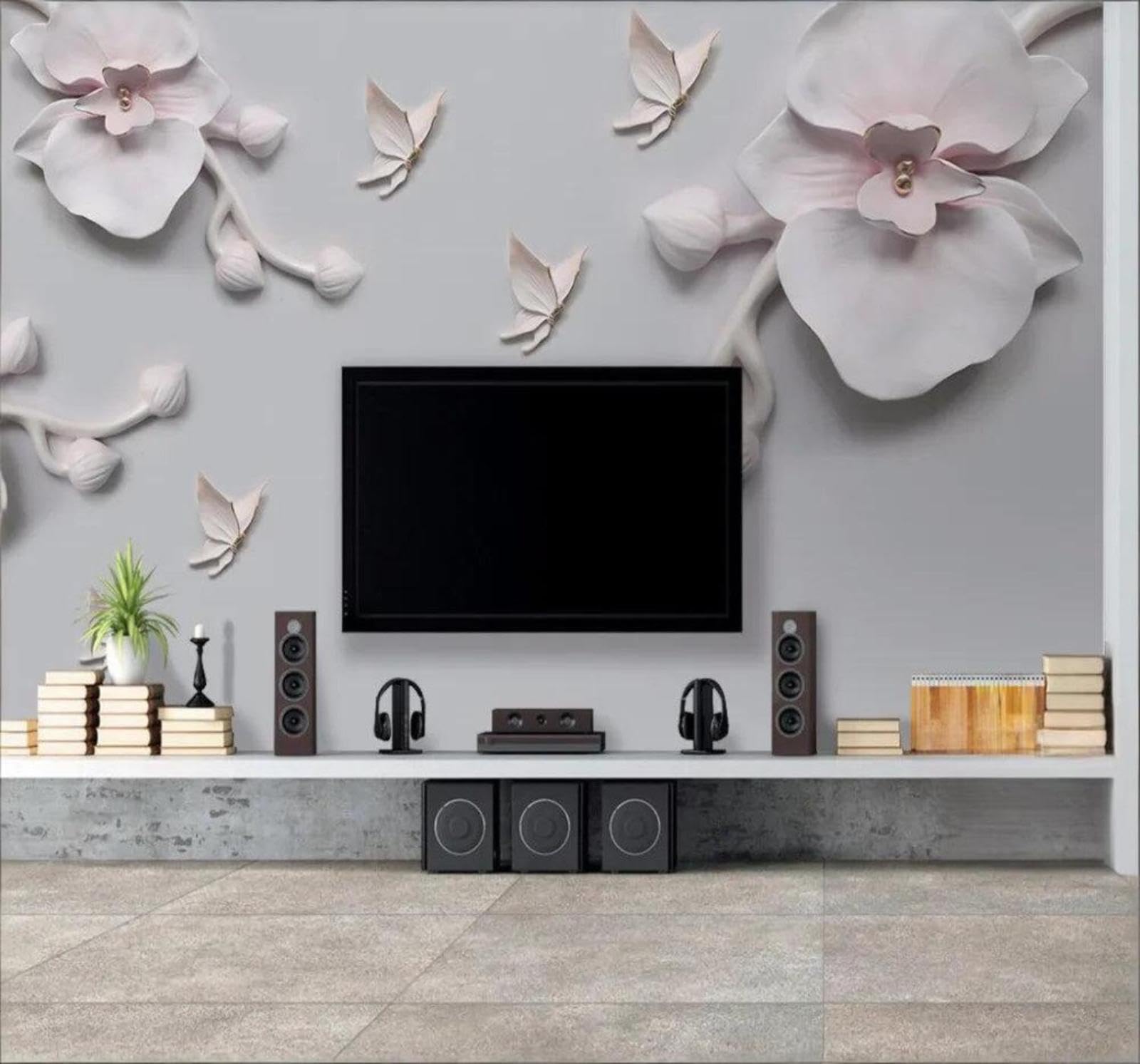 Relief Beautiful Minimalist Flowers Butterflies 3D Wallpaper Easy Install Feature Office Living Room Sofa Bedroom TV Background Wall Decoration-400cm×280cm