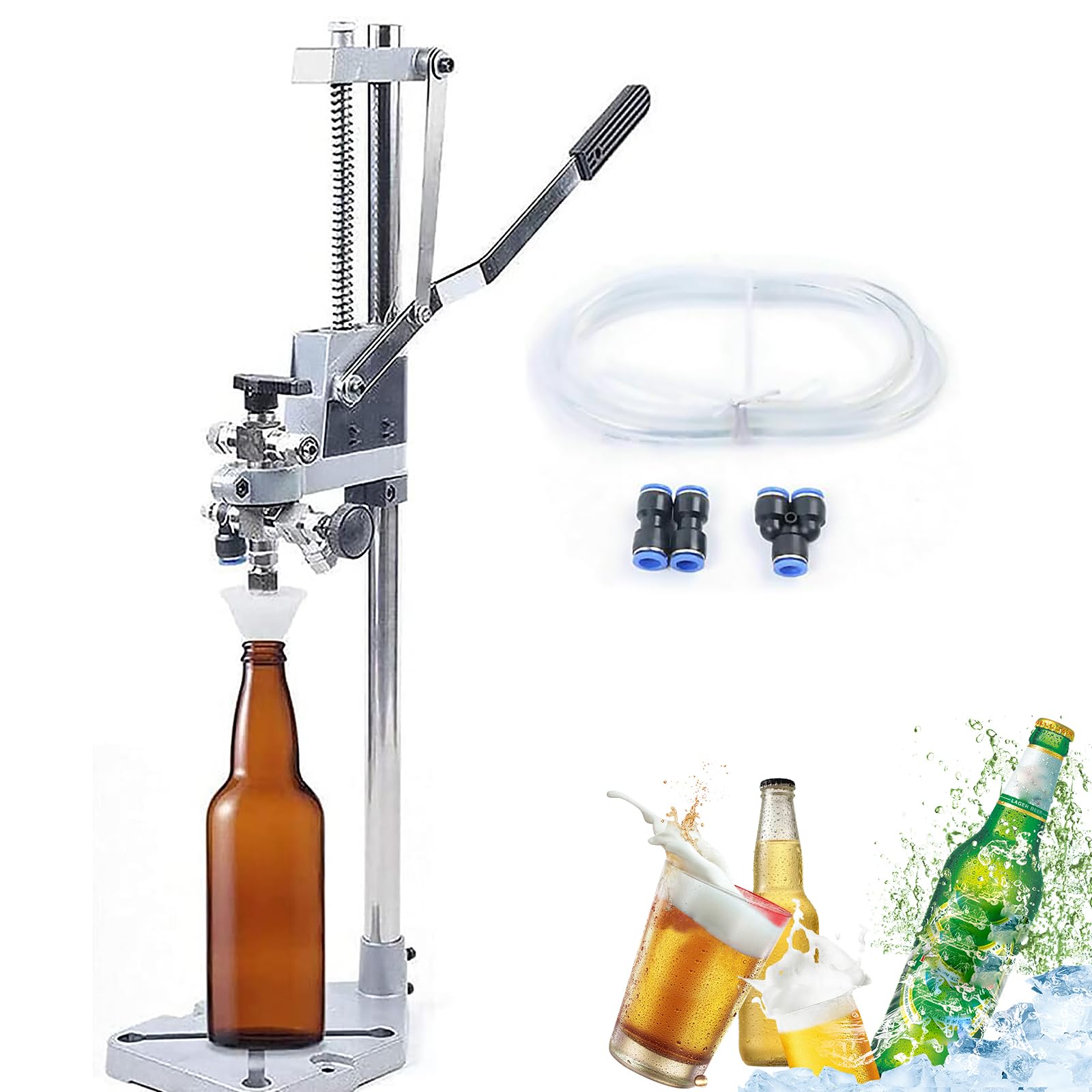 Llenadora de botellas a contrapresión, llenadora manual de botellas a presión con válvula de escape, boca de llenado de botellas de 10-50 mm, máquina de llenado de acero inoxidable, herramienta de l