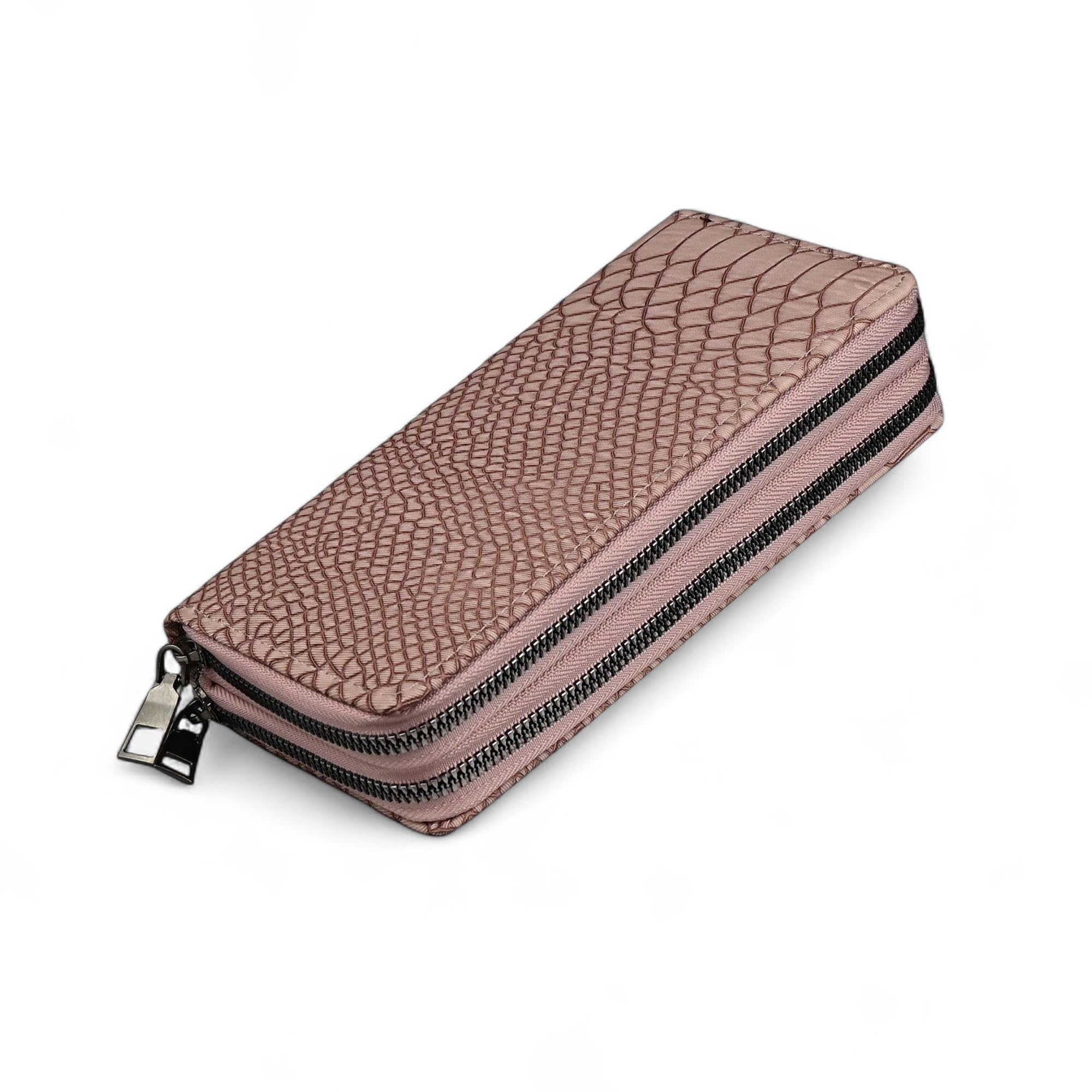 ALSU Women’s Luxury Vegan Leather Zip-Around Wallet | 6 Card Slots, Dual Zipper Compartments, Phone & Currency Holder | Designer Snake-Texture Purse for Women | Elegant Gift for Ladies (Peach)
