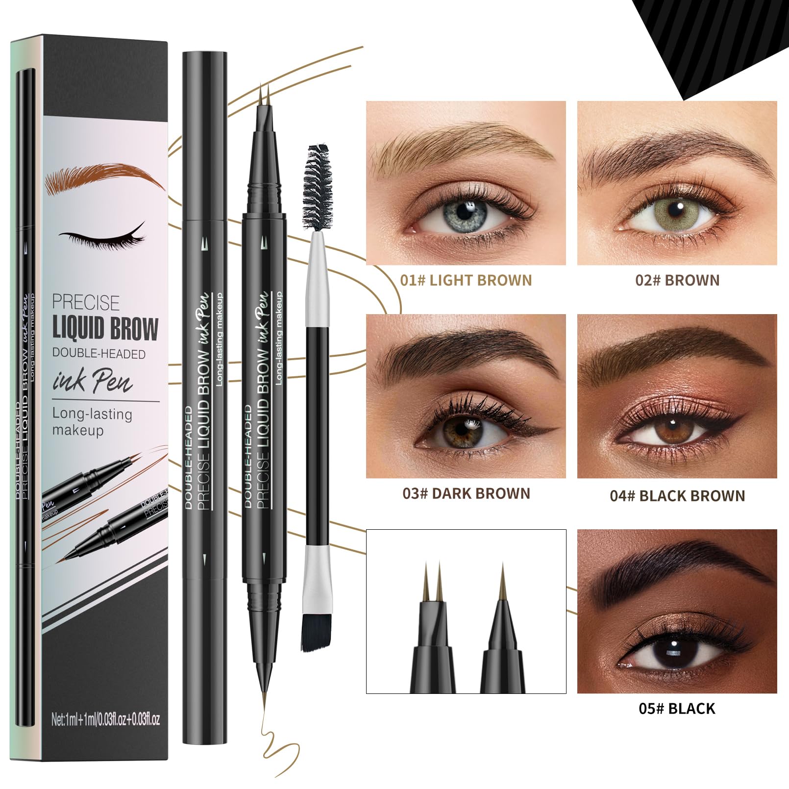 Microblading Penna per sopracciglia, matita per sopracciglia 2 in 1 Matita per sopracciglia a doppia estremità con applicatore a microforchetta e punta a pennello precisa