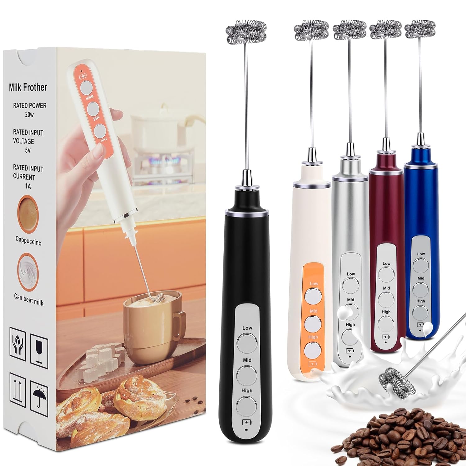 Milk Frother Wand Rechargeable Handheld Frother For Coffee Batidora De Mano Electrica Coffee Bar Accessories Kitchen Appliances Essentials