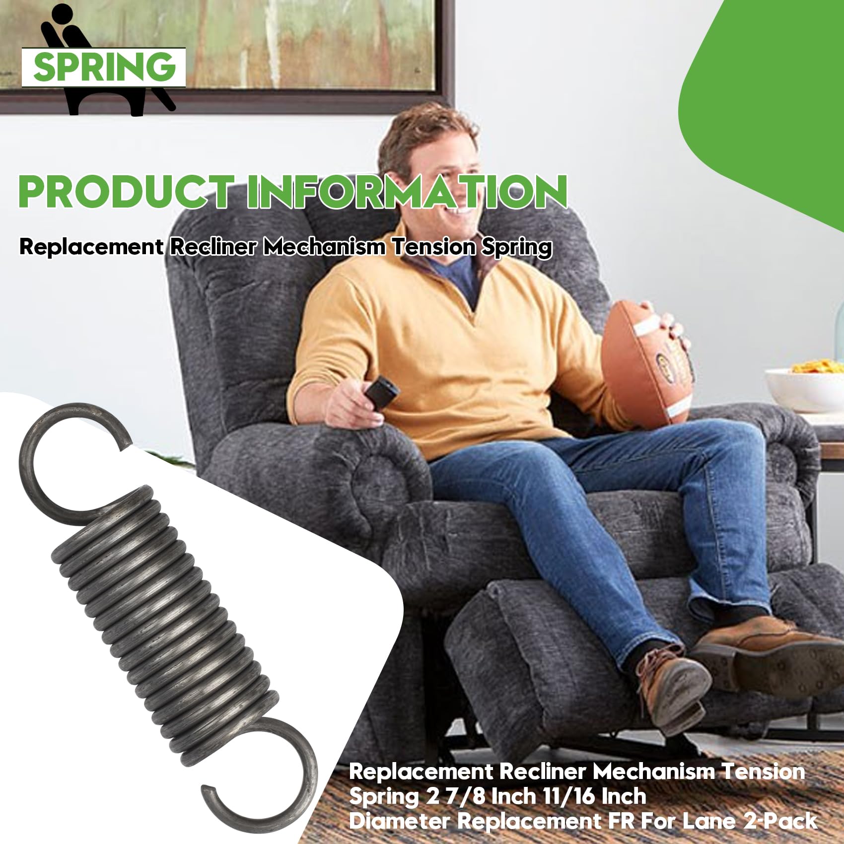 YeuauTa 2 7/8-Inch Recliner Spring Replacement, Recliner Mechanism Extension Springs for Lane, Action, and HomePlace Group, 11/16-Inch Diameter, Recliner Spring Replacement, 2-Pack