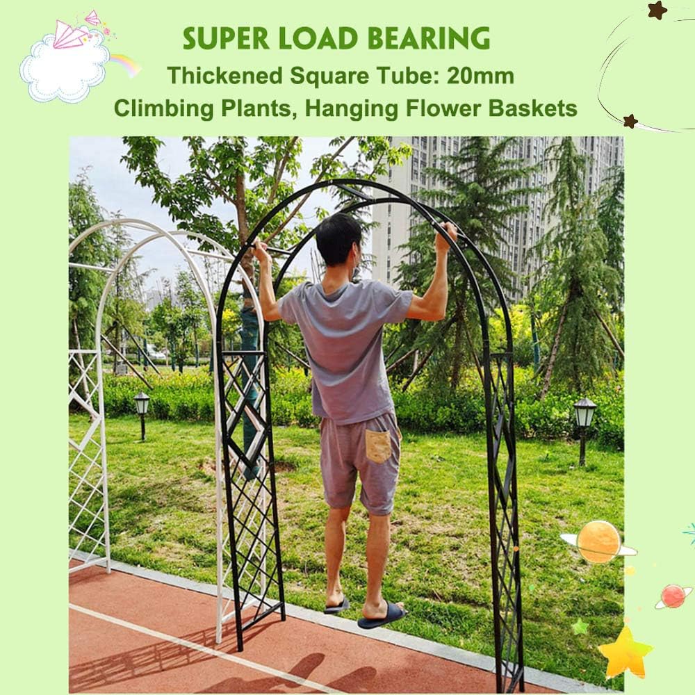 1.4m Heavy Duty Metal Garden Arch, Large Black/White Rose Arch Arbor, for Climbing Plants Support Archway Garden Decoration, 3.4m Wedding Arch, Easy to Assemble,Black-1.4MX2.3M