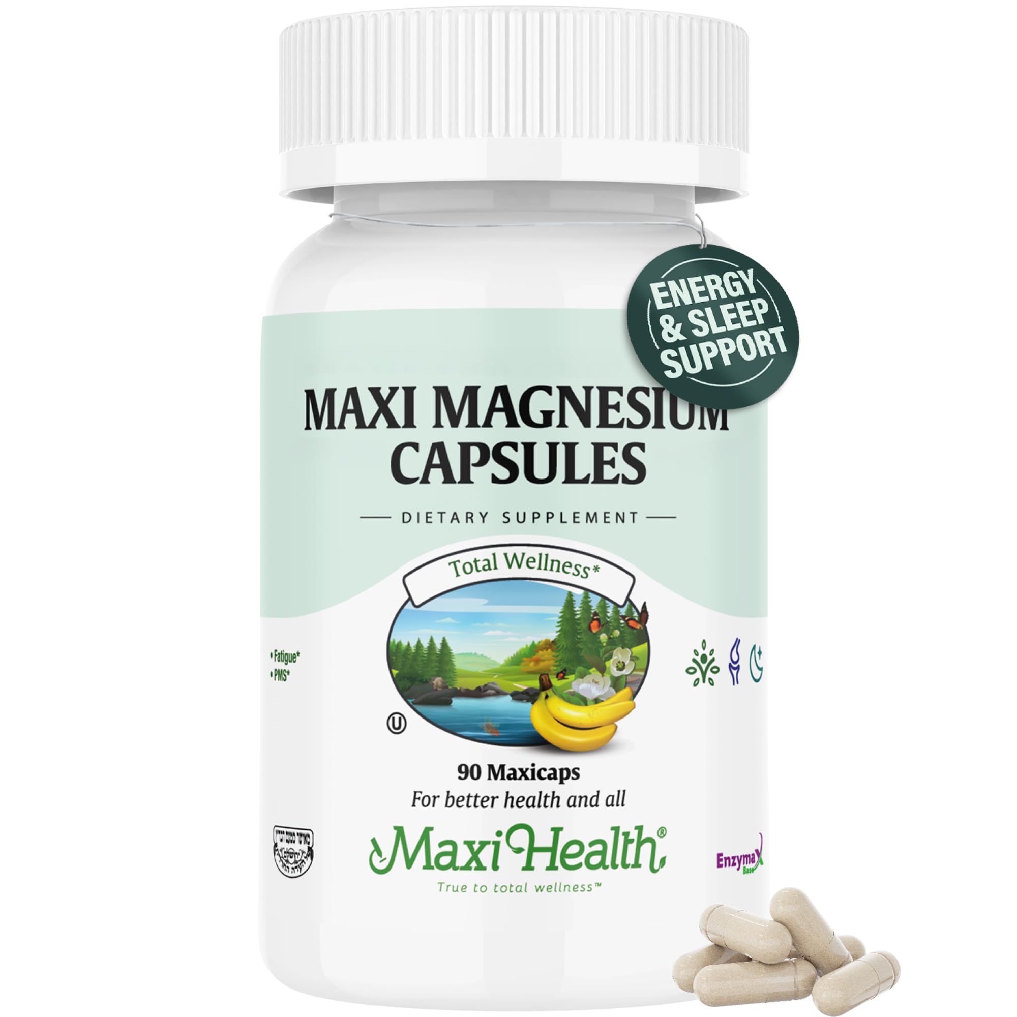 Maxi Health Magnesium Capsules - Energy Production - Muscle & Nerve Health - Bone Support - Magnesium Supplement from Magnesium Oxide, Magnesium Glycinate Chelate and Magnesium Citrate - 90 Count by Maxi Health