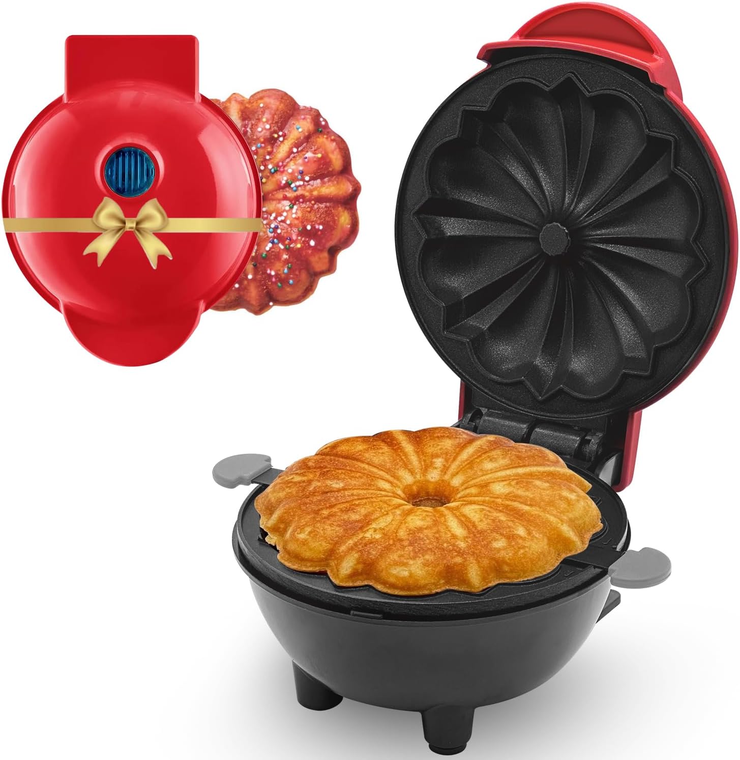 Mini Cake Maker, Cake-Shaped Design Waffle Iron,Non-Stick Griddle/Double-sided Heating for Cake,Portable Pancake Maker Machine for Kid,Easy to Clean,Perfect for Make Chocolate Cake (Pink)