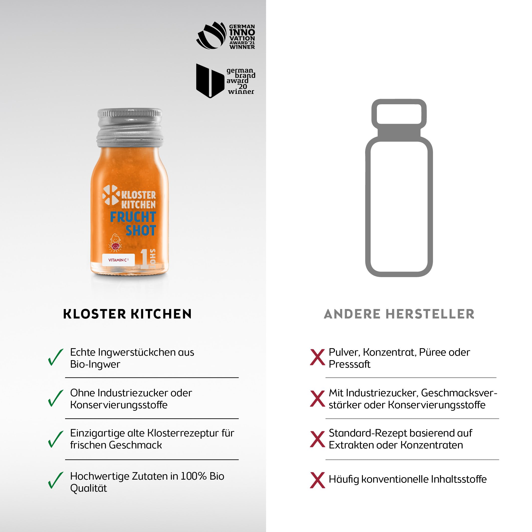 Kloster Kitchen zenzero biologico per bambini 1SHOT 28 x 30 ml con veri pezzi di zenzero I zenzero vegano in bottiglia di vetro da asporto I fruttato-morbido senza additivi e con dolcezza naturale