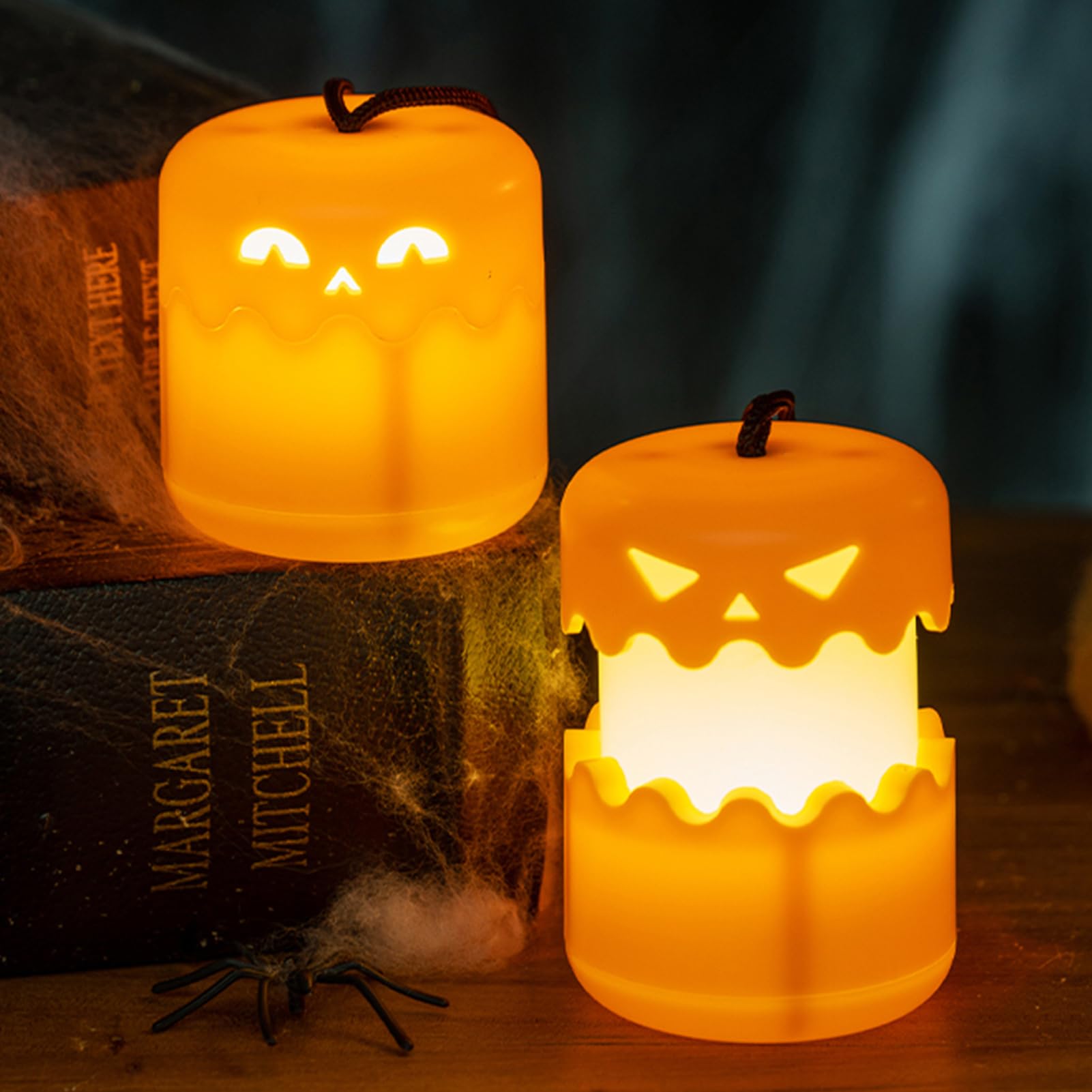 3 Halloween Kürbis Laternen Mit LED Kerze - Batteriebetrieben, Zum Aufhängen - Grusel-Deko Für Garten, Baum & Haus