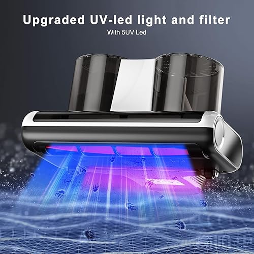 Miniatura 2 de Aspiradora de cama, aspiradora de colchón UV con cepillo de rodillo y alta calefacción, doble taza de polvo mejorada, aspiradoras de mano de succión