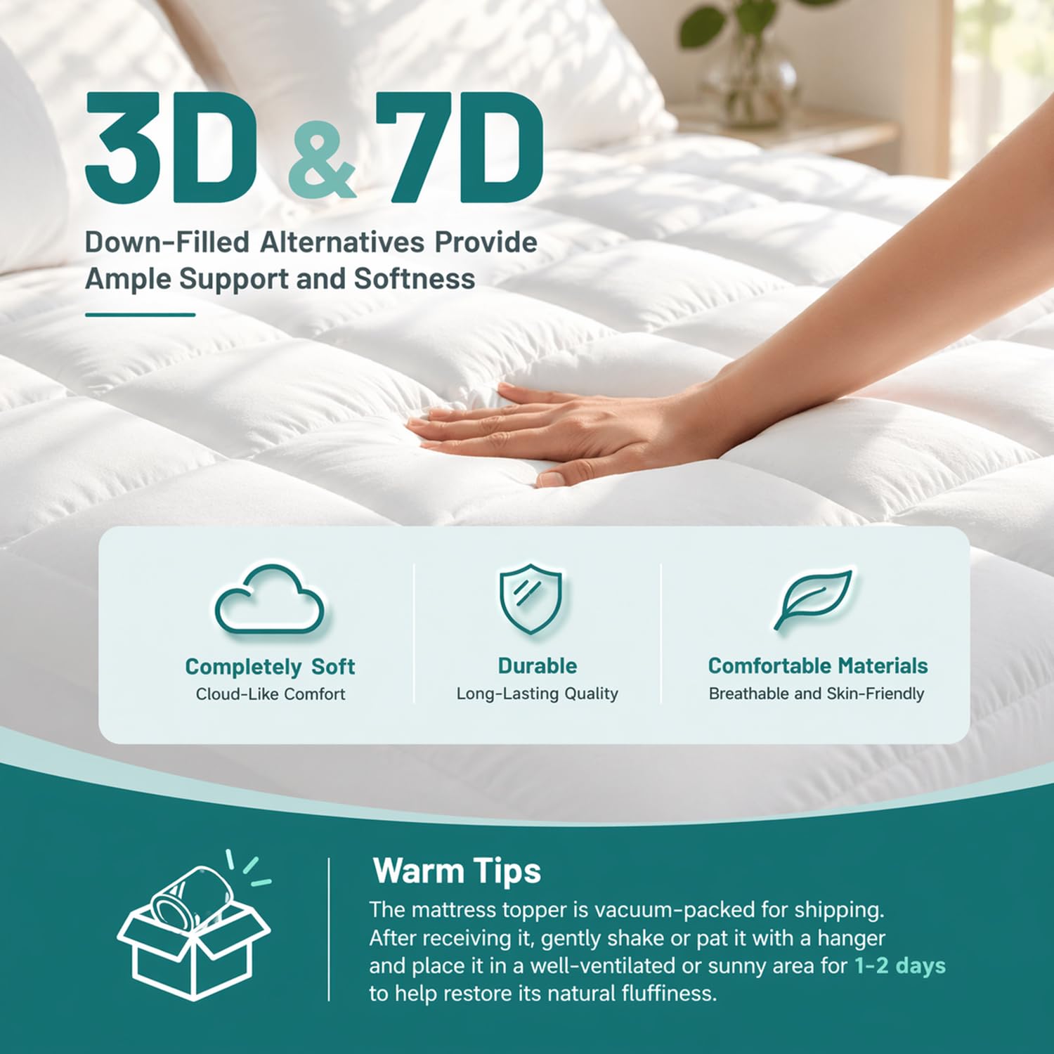 Premium Quilted 1000GSM Luxury Extra Thick Mattress Topper, King Size Cooling Mattress Pad, Overfilled Plush, Cloud-Like Comfort, Breathable, 8-21" Deep Pocket (White, Twin) - 4