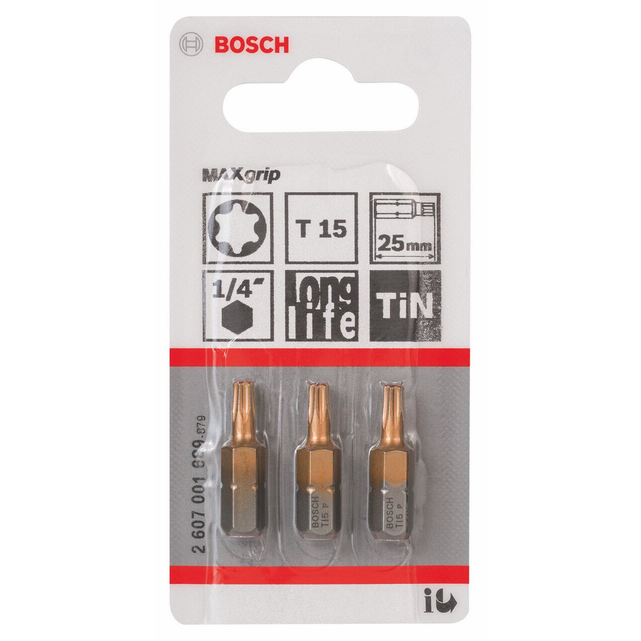 Bosch Professional Bit Max Grip do śrub wewnętrznych Torx (T15, 3 sztuki)