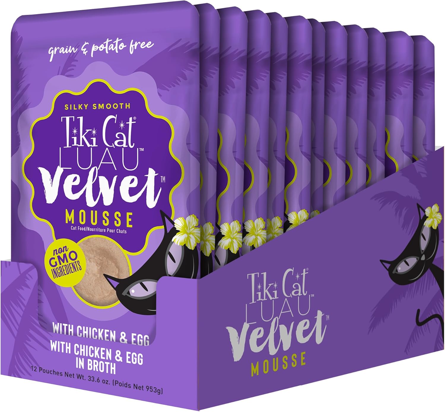 Tiki Cat Luau Velvet Mousse, Chicken & Egg in Broth, Complete Nutrition for Balanced Diet, Wet Cat Food For All Life Stages, 2.8 oz. Pouch (12 Count)