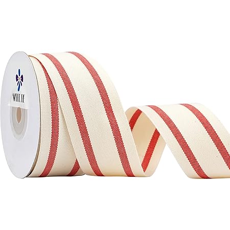 MEEDEE Natural Cotton Ribbon Stripes Fabric Ribbon 1-1/2 inch Red and White Stripe Ribbon for DIY Crafts Ribbon for Gift Wrapping Home Decor Sewing (10 Yards)