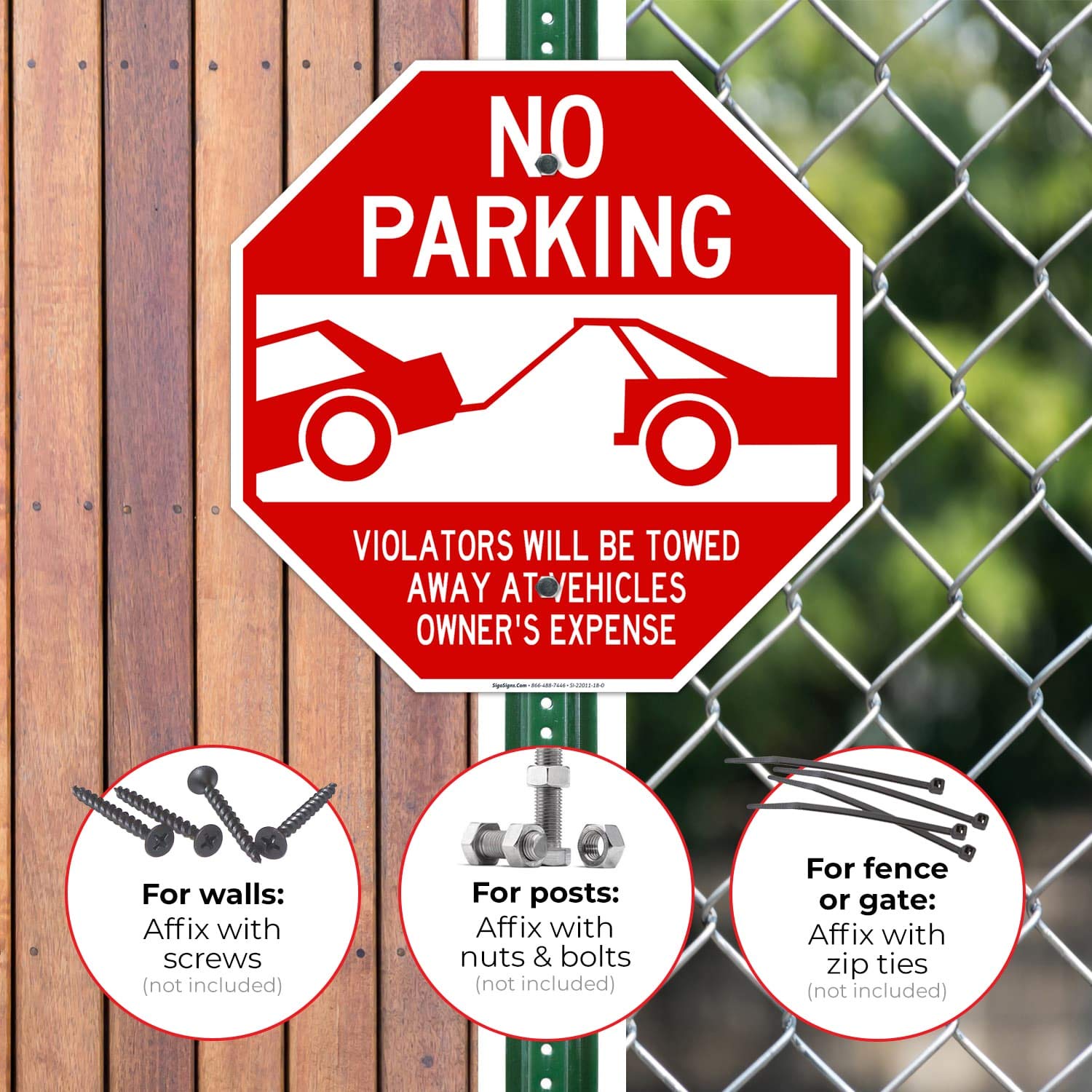 No Parking Sign, Violators Will be Towed, 18x18 Inches, Rust Free .063 Aluminum, Fade Resistant, Easy Mounting, Indoor/Outdoor Use, Made in USA