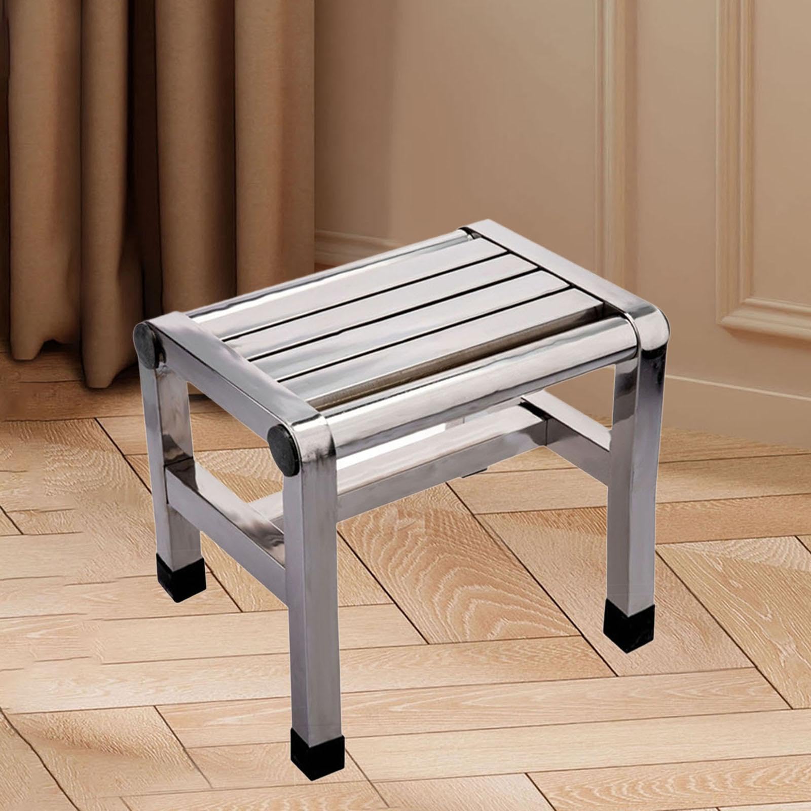 Qectial Metall Trittschemel, Duschbank, Stabil, rutschfest, Multifunktional, Fußstütze, Badhocker für Schlafzimmer, Badezimmer, Kinder, Senioren, 31 cm X 21.6 cm X 31 cm