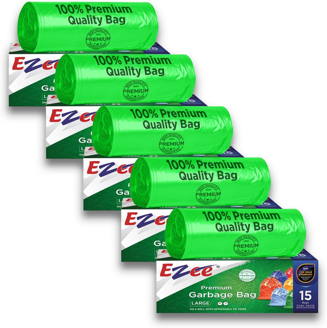 Ezee Disposable Garbage/Trash Bags (24 X 32 Inch, Black Pack of 5)