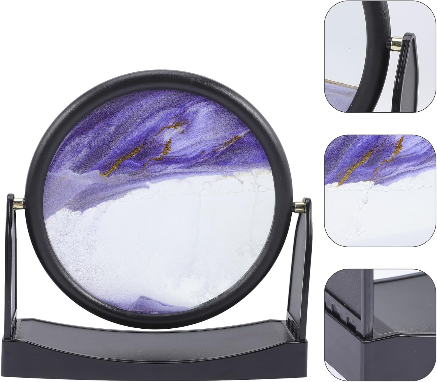 BCOATH Rotating Base Moving Sand Art Picture Desktop Ornament with Purple Frame 250X60X250Mm for Living Room Office Relaxation and Home Decoration