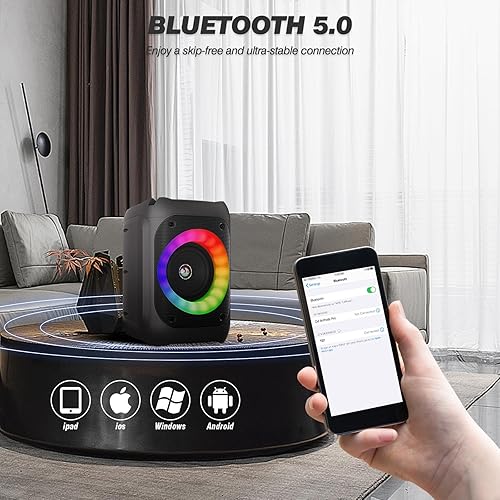 Miniatura 5 de Ankuka Máquina de karaoke para niños y adultos, altavoz portátil de karaoke Bluetooth con 1 micrófono inalámbrico y 1 micrófono con cable, sistema