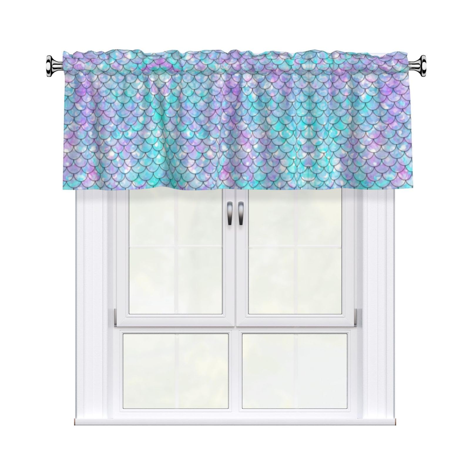 WHJSHOP Mermaid Prints Curtain Valance 54x18in - Peach Skin Kitchen Window Layer, Filtered Light & Quick-Install Rod Pocket Cover