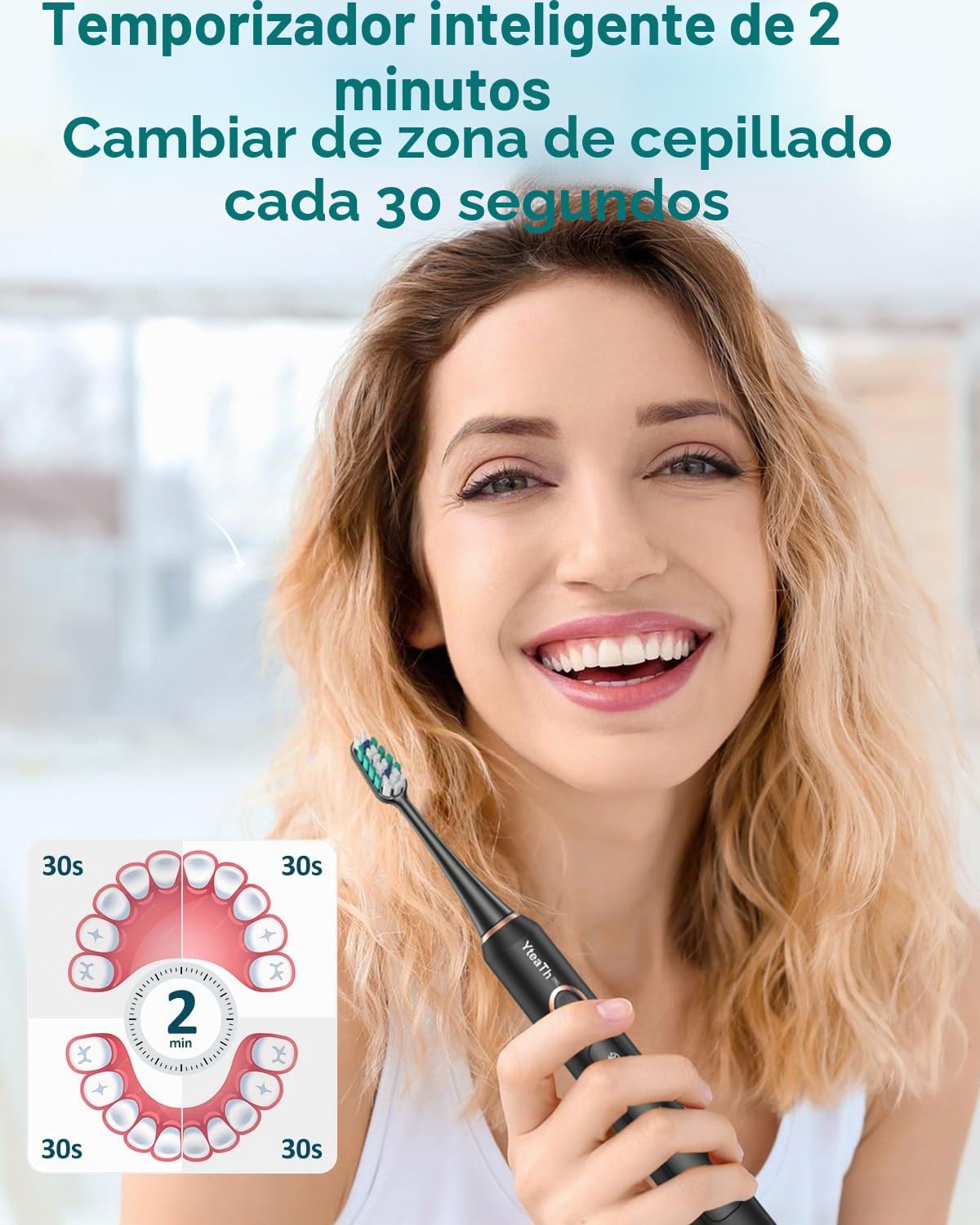 Cepillo de Dientes Eléctrico Sónico para Adultos - Cepillo Electrico Sónico con 8 Cabezales y Estuche de Viaje, 5 Modos, IPX7 Impermeable, Cepillo Dientes Electrico de Recargable, Negro Mate
