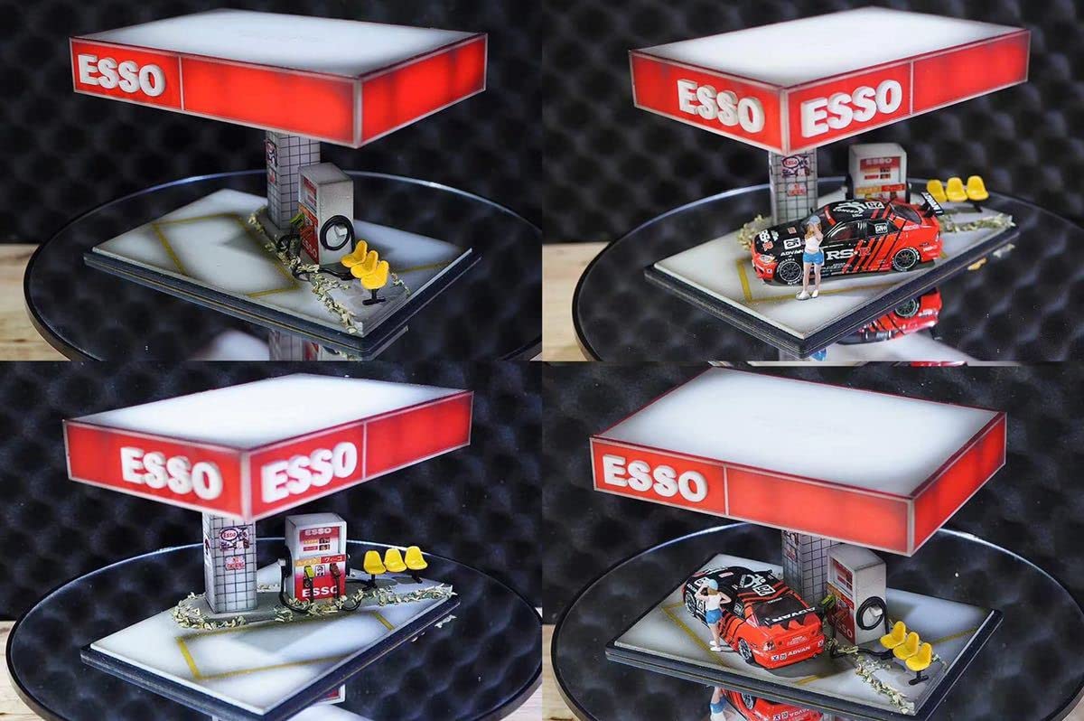 Amazon | 1/64 MiniCreek ジオラマ ESSO ガソリンスタンド ケース付き