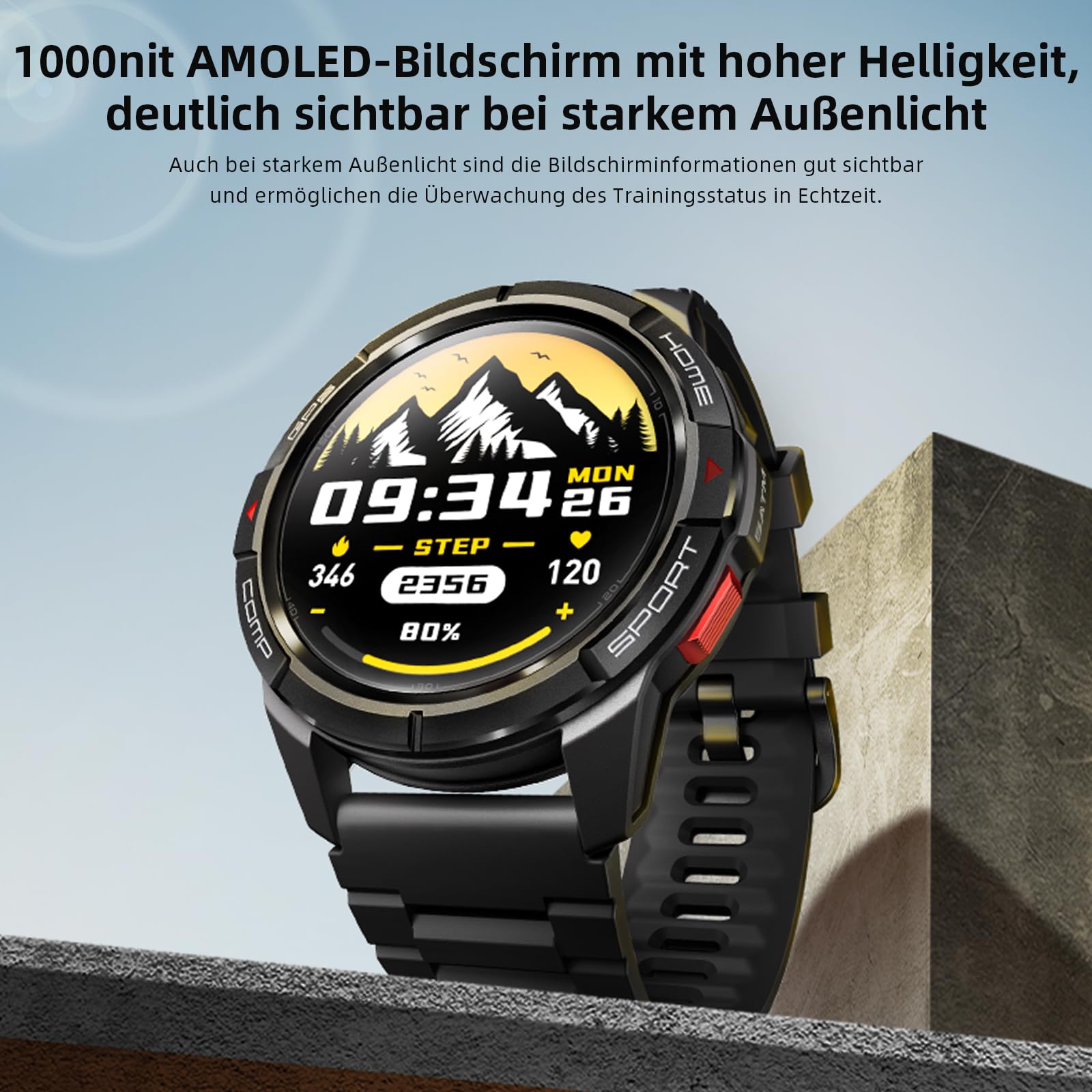 Mibro GS Active-Laufuhr GPS mit 1,3" AMOLED, Sportuhr 5ATM Wasserdicht 150+ Sportmodi, Smartwatch Damen Herren mit Herzfrequenz, Navigation, Radfahren Skifahren Schwimmen