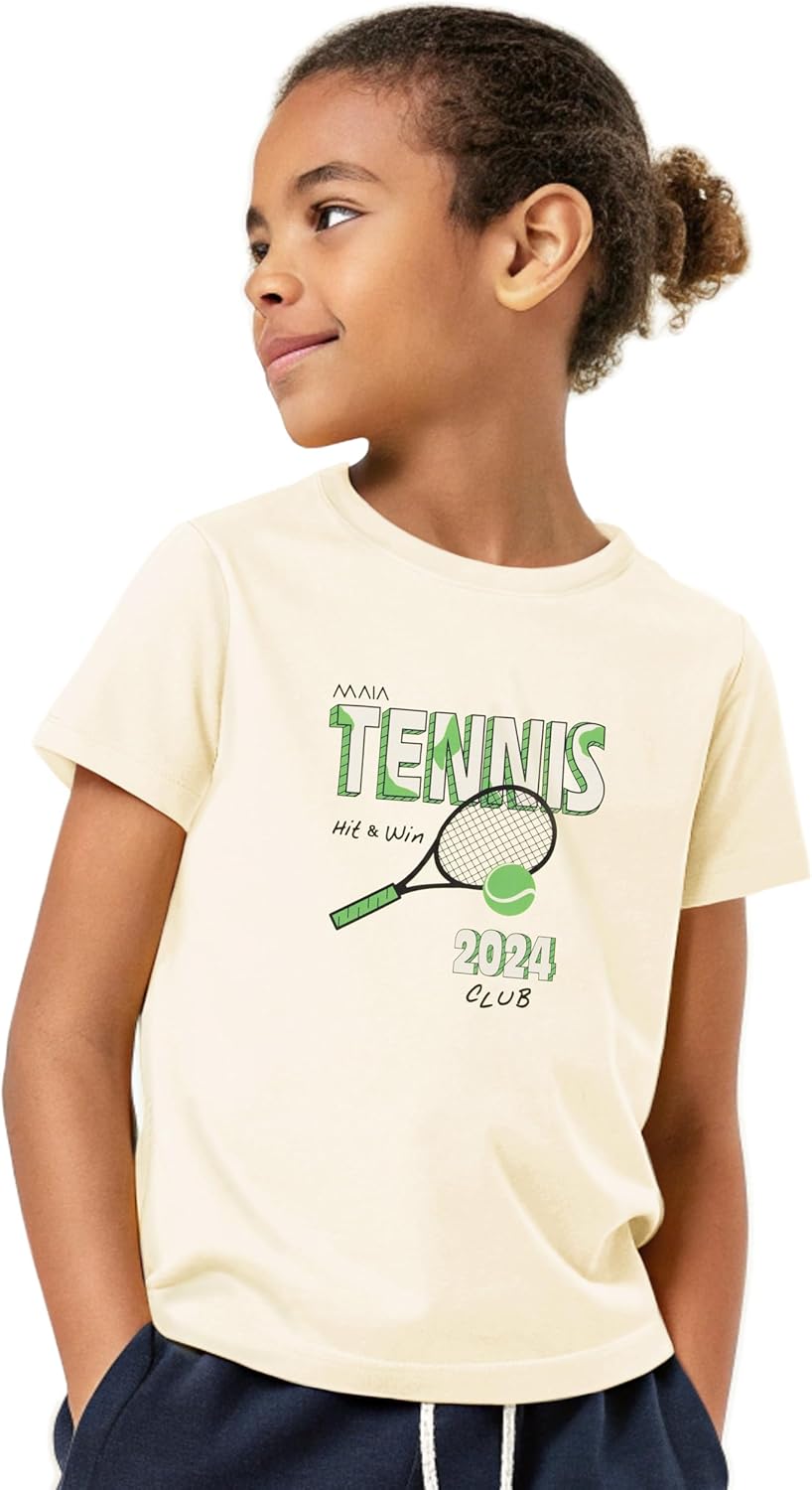KlothoMAIA Boys Short Sleeve Tennis Hit Win Graphic T-Shirt Cotton Fabric